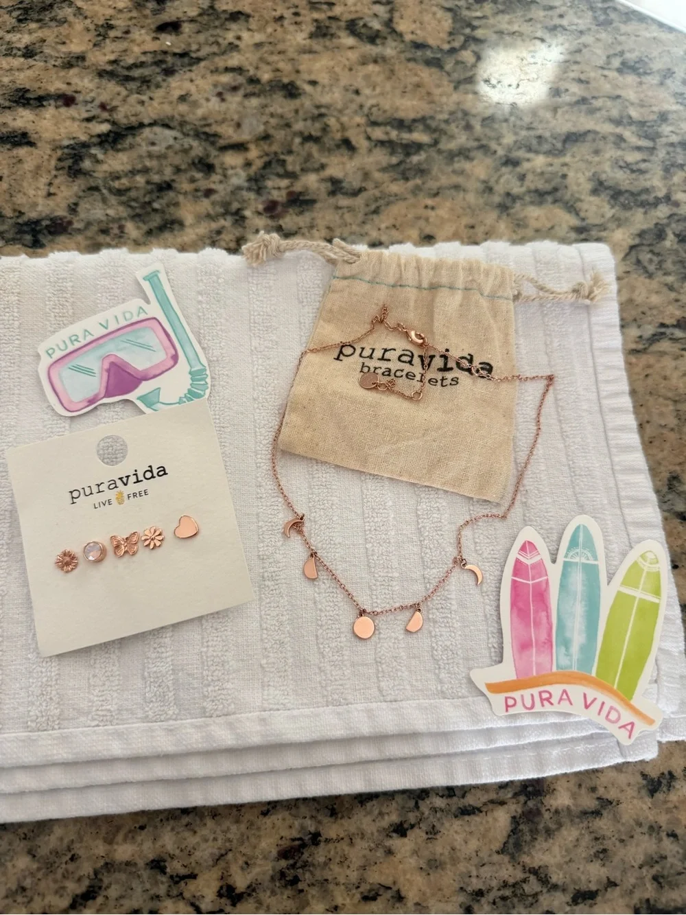 Pura Vida Rose Gold Charm Necklace with Stud Earrings
